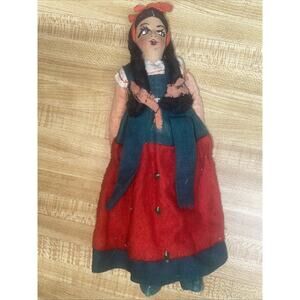 Vintage Handmade Primitive Mexican Plaster Coth Molded Doll Painted Face 8.5”